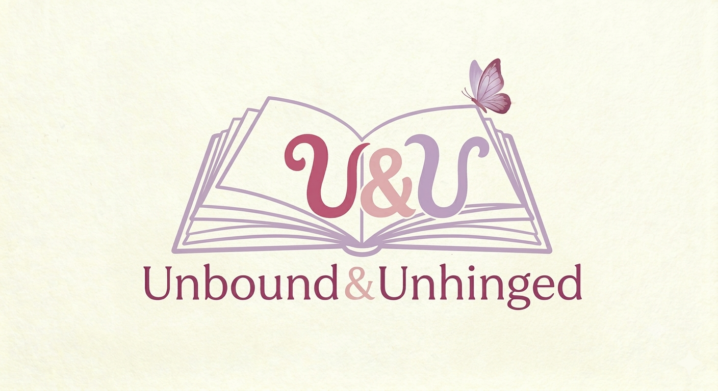 a logo for the brand Unbound&Unhinged which is a sustainable, online book club subscription service 